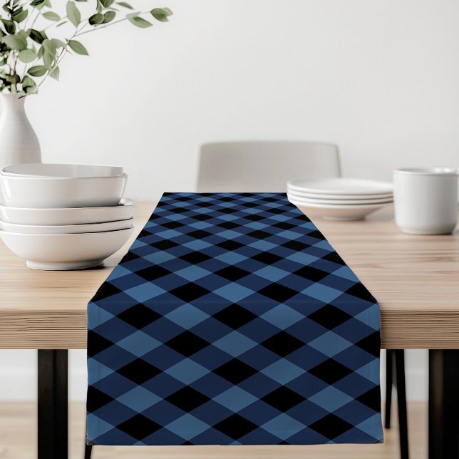 Rustic Black and Blue Buffalo Plaid Short Table Runner (Creator Uploaded)