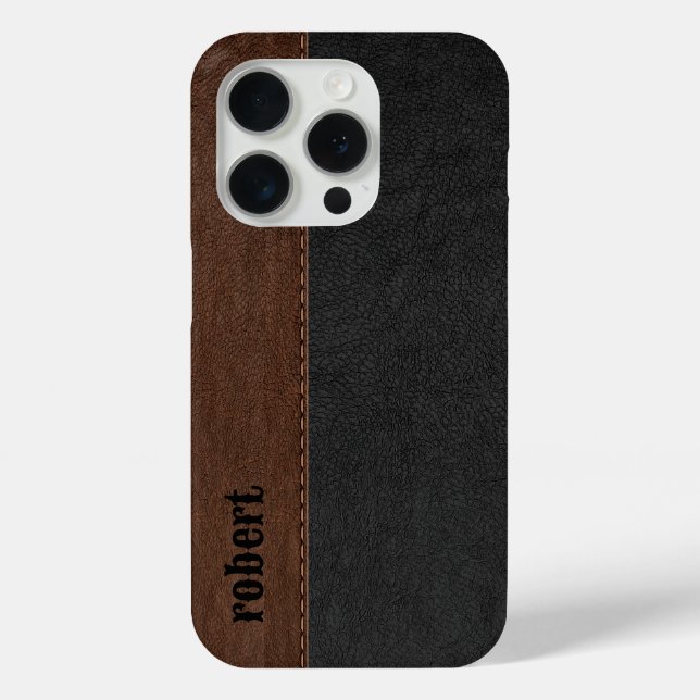Rustic Black And Brown Leather Mononogram Case-Mate iPhone Case (Back)