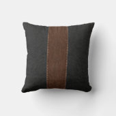 Rustic black and brown stitched leather throw pillow (Back)
