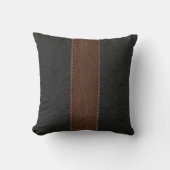 Rustic black and brown stitched leather throw pillow (Front)