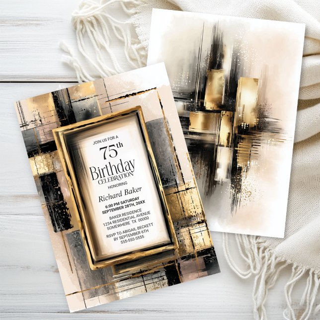 Rustic Black and Gold 75th Birthday Party Invitation (Creator Uploaded)