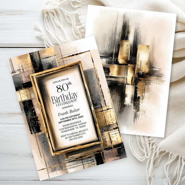 Rustic Black and Gold 80th Birthday Party Invitation (Creator Uploaded)