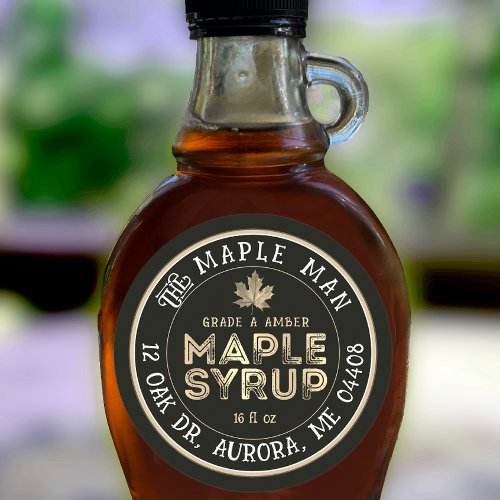 Rustic Black and Gold Maple Syrup Label Gold Leaf