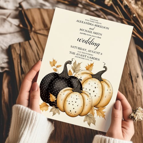 Rustic Black and Gold Pumpkin Wedding Invitation