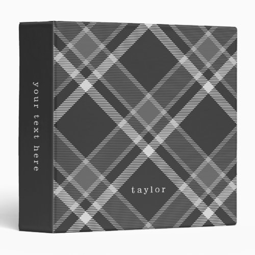 Rustic Black and Gray Tartan Plaid with Name 3 Ring Binder