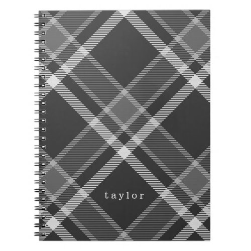 Rustic Black and Gray Tartan Plaid with Name Notebook