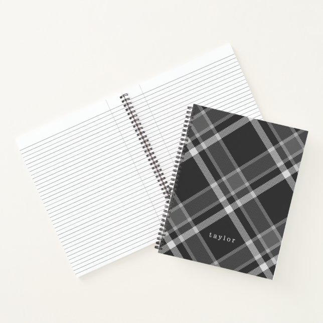 Rustic Black and Gray Tartan Plaid with Name Notebook (Inside)