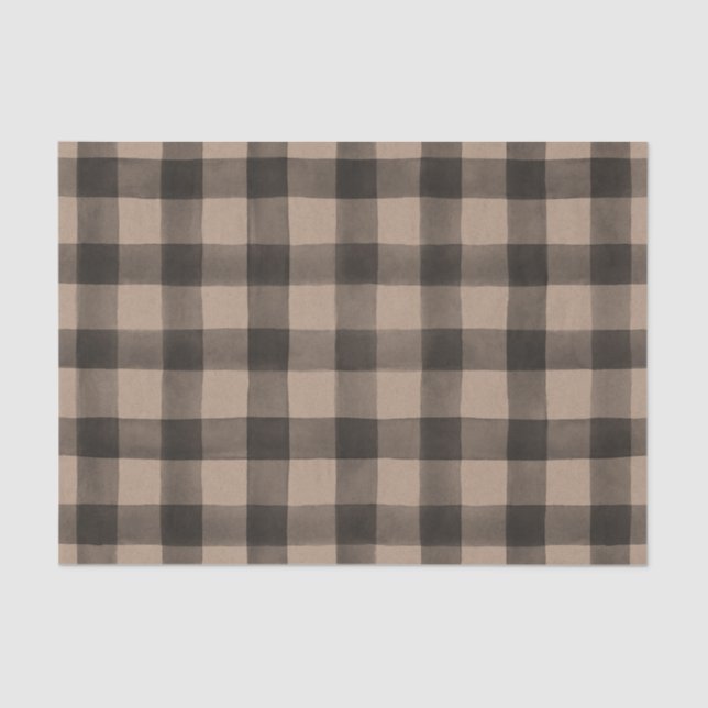 Rustic Black and Kraft Buffalo Plaid Tissue Paper (Front)