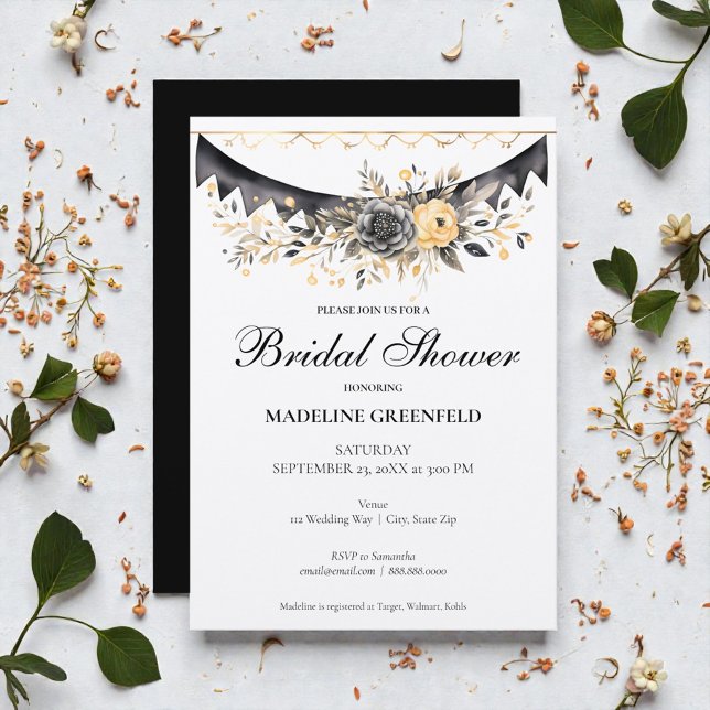 Rustic Black and Peach Floral Bridal Shower Invitation (Creator Uploaded)