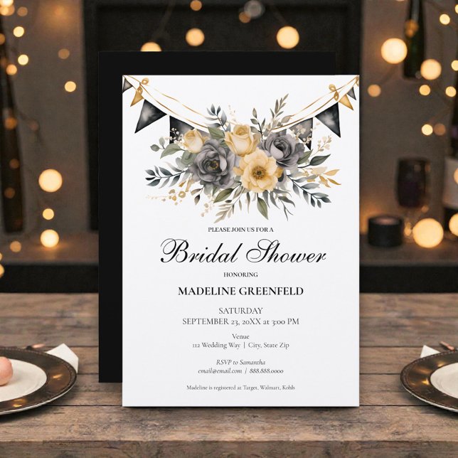 Rustic Black and Peach Floral Bridal Shower Invitation (Creator Uploaded)