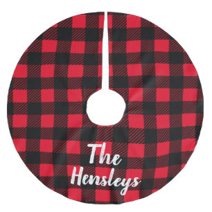Rustic Black and Red Buffalo Check Plaid Family Brushed Polyester Tree Skirt