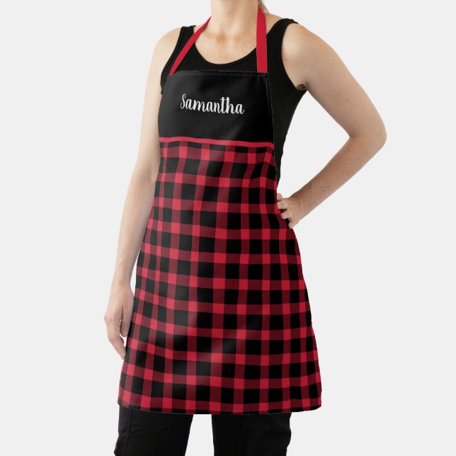 Rustic Black And Red Buffalo Plaid Personalized  Apron (Insitu)