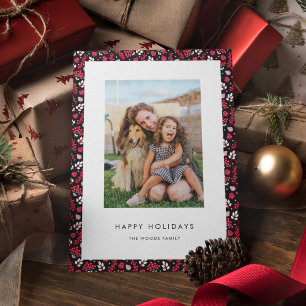 Rustic Black and Red Christmas Pattern Photo Holiday Card