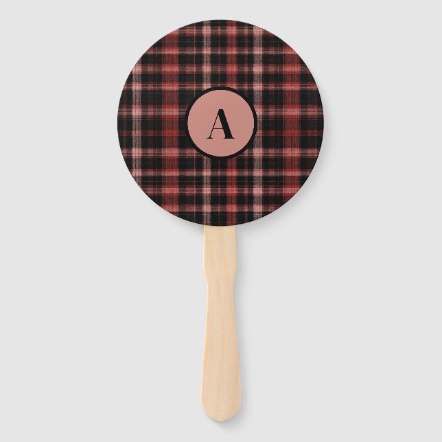 Rustic Black and Red Plaid Pattern Hand Fan (Front)