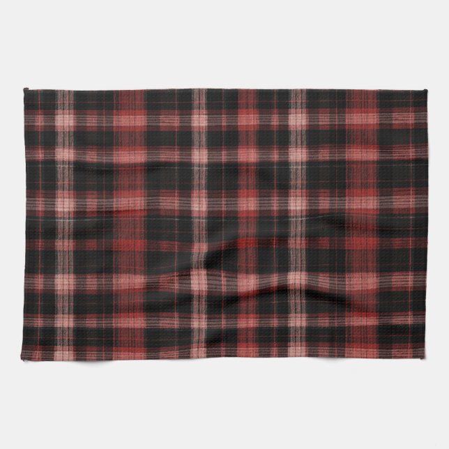 Rustic Black and Red Plaid Pattern Kitchen Towel (Horizontal)