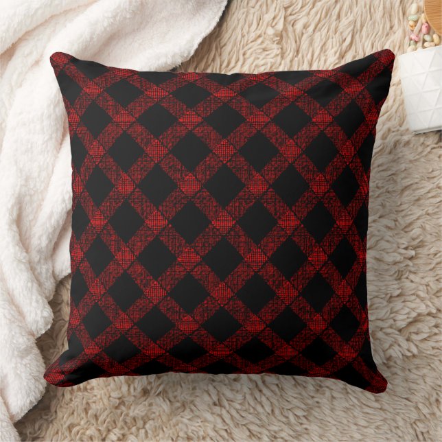 Rustic black and strong red chess with thick lines throw pillow (Blanket)