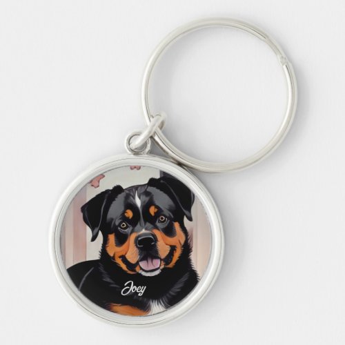 Rustic Black and Tan Watercolor Rottweiler  Keychain