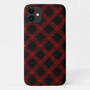 Rustic black and vivid red plaid with thick lines  iPhone 11 case