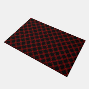 Rustic black and vivid red plaid with thick lines doormat