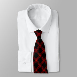 Rustic black and vivid red plaid with thick lines neck tie