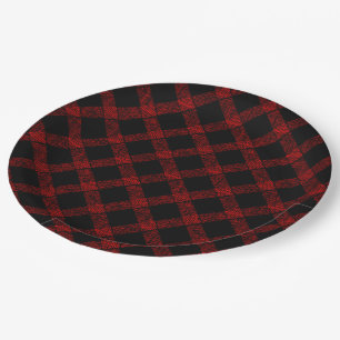 Rustic black and vivid red plaid with thick lines  paper plates