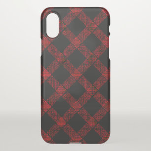 Rustic black and vivid red plaid with thick lines iPhone x case