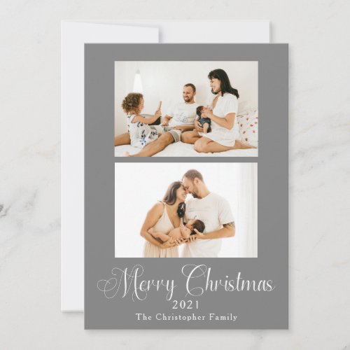 Rustic Black And White 2 Photos Overlay Christmas  Holiday Card