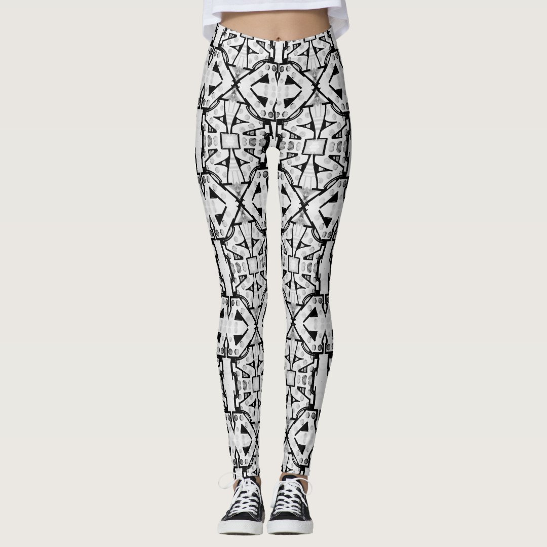 Rustic Black and White Abstract Pattern Leggings | Zazzle