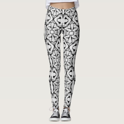 Rustic Black and White Abstract Pattern Leggings