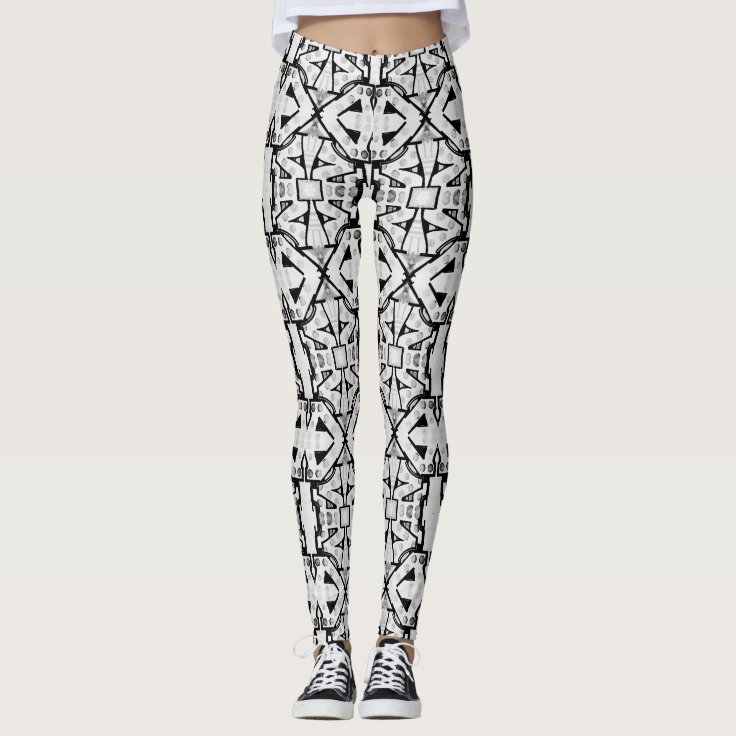 Rustic Black and White Abstract Pattern Leggings | Zazzle