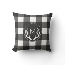 Rustic Black and White Antlers Monogram