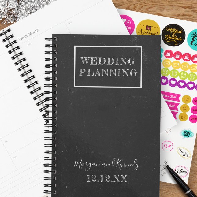 Rustic Black and White Bride and Groom Wedding Planner (Add your name and wedding date to this rustic black and white wedding planning planner)