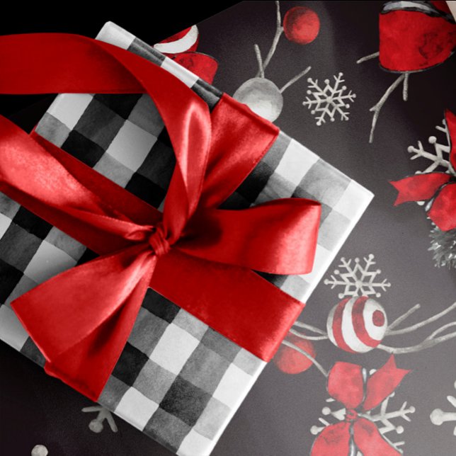 Rustic Black and White Buffalo Check Christmas Wrapping Paper (Creator Uploaded)