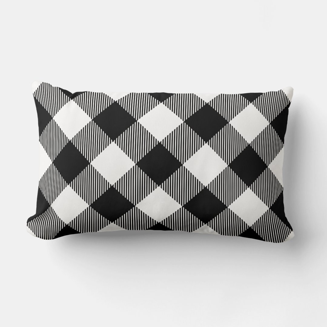Rustic Black and White Buffalo Check Lumbar Pillow Zazzle