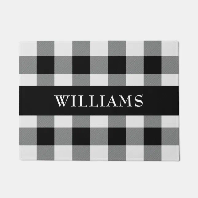 Rustic Black and White Buffalo Check Monogram Doormat Zazzle