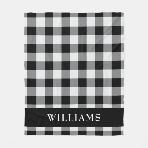 Rustic Black and White Buffalo Check Monogram Fleece Blanket