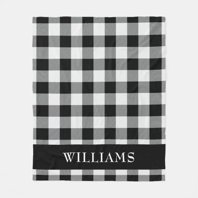 Rustic Black and White Buffalo Check Monogram Fleece Blanket | Zazzle
