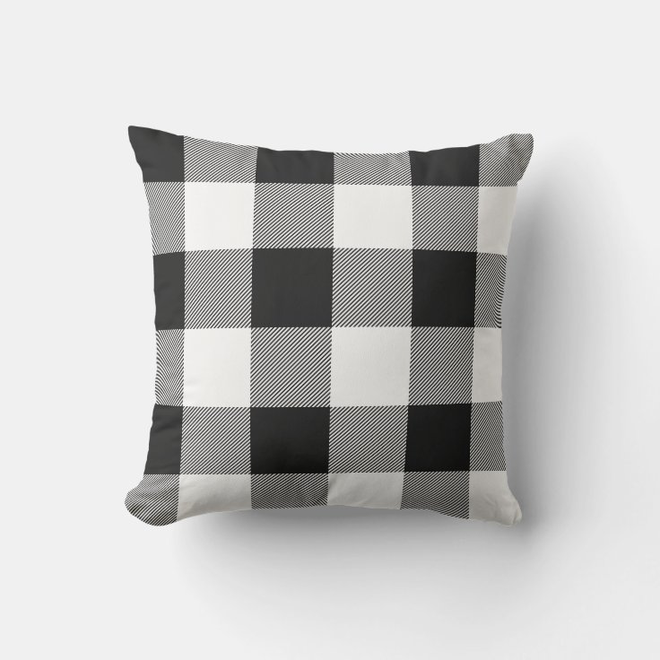 Rustic Black and White Buffalo Check Plaid Outdoor Pillow | Zazzle