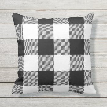 Rustic Black And White Buffalo Check Plaid Outdoor Pillow by cardeddesigns at Zazzle