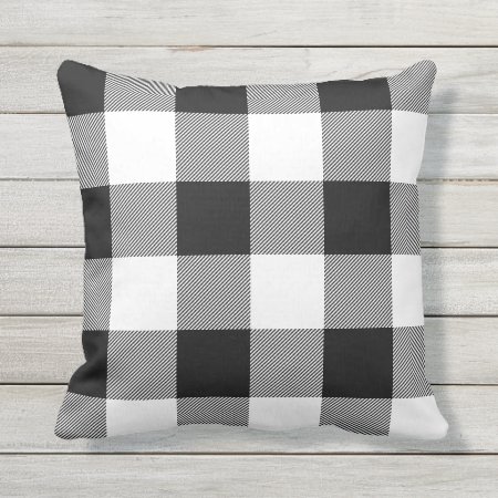 Rustic Black And White Buffalo Check Plaid Outdoor Pillow