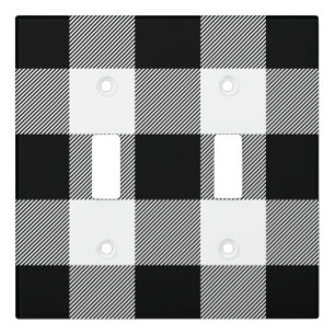 Rustic Black and White Buffalo Plaid Pattern Light Switch Cover