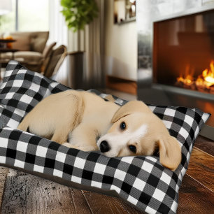 Rustic Black and White Buffalo Plaid Pet Bed