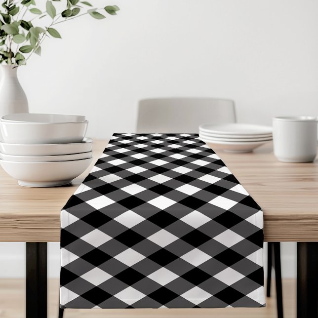 Rustic Black and White Buffalo Plaid Short Table Runner (Creator Uploaded)