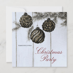 Rustic Black and White Christmas Party Invitation
