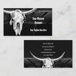 Rustic Black And White Country Western Bull Skull Business Card