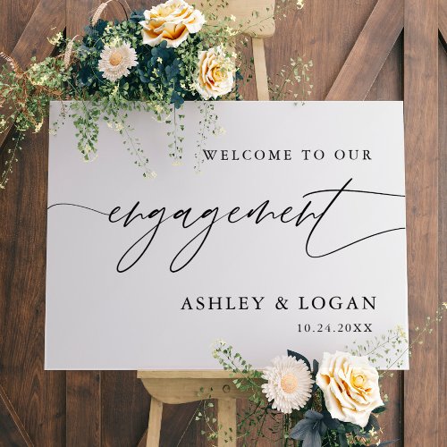 Rustic Black and White Engagement Party Welcome Foam Board