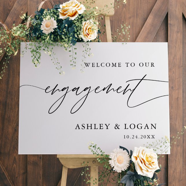 Rustic Black and White Engagement Party Welcome Foam Board (Creator Uploaded)