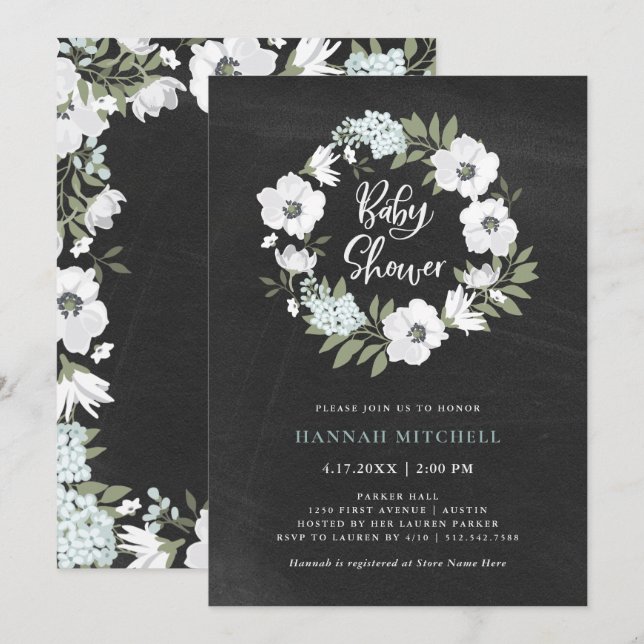 Rustic Black and White Floral | Baby Shower Invitation (Front/Back)