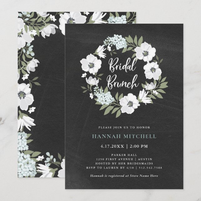 Rustic Black and White Floral | Bridal Brunch Invitation (Front/Back)