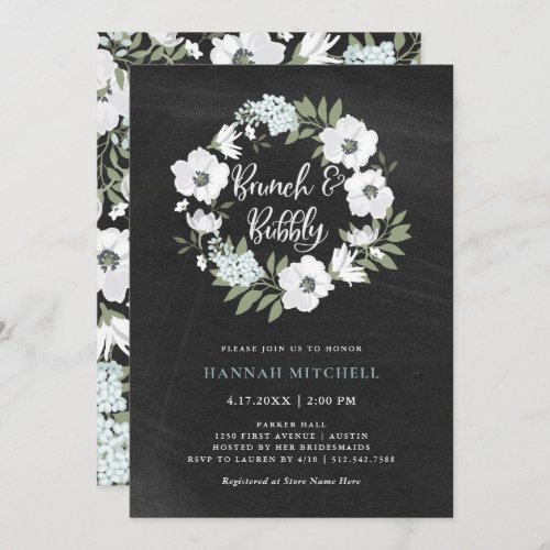 Rustic Black and White Floral  Brunch and Bubbly Invitation